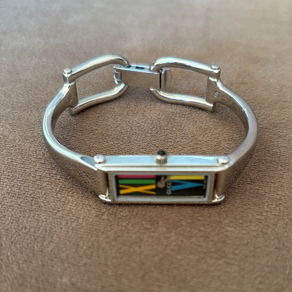 Gucci Silver Watch with Multicolor Dial